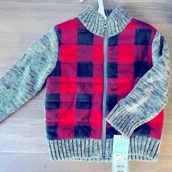 NWT Cat & Jack Buffalo Plaid Sweater Zip Front - Picture 2 of 3